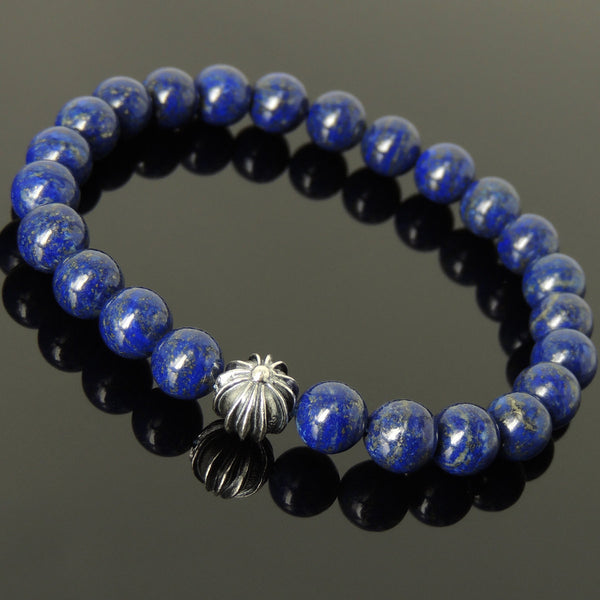 Men's Women Lapis Lazuli Bracelet 925 Stamp Sterling Silver Cross Bead DiyNotion Handmade BR302