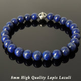 Men's Women Lapis Lazuli Bracelet 925 Sterling Silver Cross Bead DiyNotion Handmade BR303