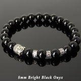 Men's Women Bright Black Onyx Tibetan Silver Bracelet with Buddha Head Bead OM Spacers DiyNotion Handmade T324