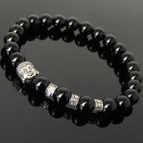 Men's Women Bright Black Onyx Tibetan Silver Bracelet with Buddha Head Bead OM Spacers DiyNotion Handmade T324