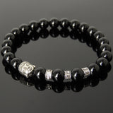 Men's Women Bright Black Onyx Tibetan Silver Bracelet with Buddha Head Bead OM Spacers DiyNotion Handmade T324