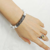 Men Women White Howlite Bracelet 925 Stamp Sterling Silver Lucky Charm DiyNotion Handmade BR974