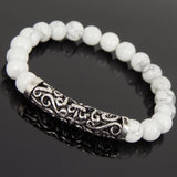 Men Women White Howlite Bracelet 925 Stamp Sterling Silver Lucky Charm DiyNotion Handmade BR974