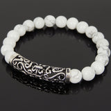 Men Women White Howlite Bracelet 925 Stamp Sterling Silver Lucky Charm DiyNotion Handmade BR974