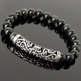 Men Women Rainbow Black Obsidian Bracelet 925 Stamp Sterling Silver Lucky Charm DiyNotion Handmade BR975