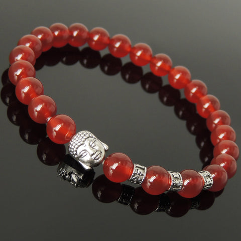 Men's Women Red Agate Tibetan Silver Bracelet with Buddha Head Bead OM Spacers DiyNotion Handmade T328