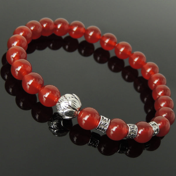 Men's Women Red Agate Tibetan Silver Bracelet with Lotus Bead OM Spacers DiyNotion Handmade T329
