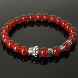 Men's Women Red Agate Tibetan Silver Bracelet with Smiling Buddha Bead OM Spacers DiyNotion Handmade T330