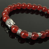 Men's Women Red Agate Tibetan Silver Bracelet with Sakyamuni Buddha Bead OM Spacers DiyNotion Handmade T331