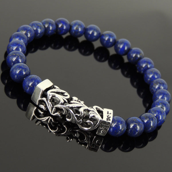 Handmade Men Women Gemstone Bracelet Lapis Gemstone 925 Sterling Silver Lucky Charm DiyNotion BR268