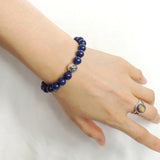 Handmade Men Women Gemstone Bracelet Lapis 925 Sterling Silver Rose Bead DiyNotion BR412