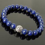 Handmade Men Women Gemstone Bracelet Lapis 925 Sterling Silver Rose Bead DiyNotion BR412