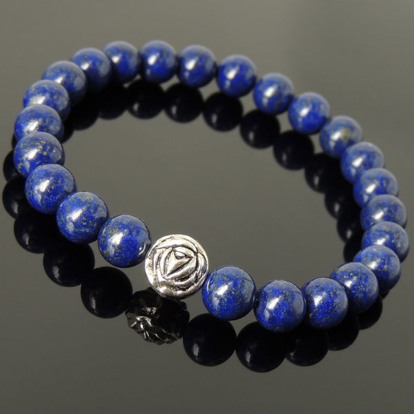 Handmade Men Women Gemstone Bracelet Lapis 925 Sterling Silver Rose Bead DiyNotion BR412