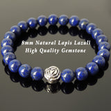 Handmade Men Women Gemstone Bracelet Lapis 925 Sterling Silver Rose Bead DiyNotion BR412