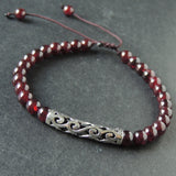 Men's Women Garnet Adjustable Braided Bracelet 925 Stamp Sterling Silver Lucky Charm DiyNotion BR982