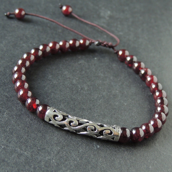 Men's Women Garnet Adjustable Braided Bracelet 925 Stamp Sterling Silver Lucky Charm DiyNotion BR982