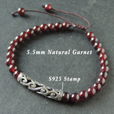Men's Women Garnet Adjustable Braided Bracelet 925 Stamp Sterling Silver Lucky Charm DiyNotion BR982