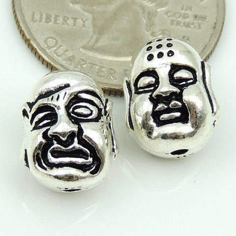 925 Stamp Sterling Silver Buddha Head Bead Double-sided Buddhism WSP209 Wholesale: See Discount Coupons in Item Details