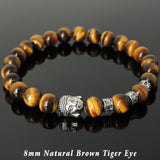 Men's Women Brown Tiger Eye Tibetan Silver Bracelet with Buddha Bead OM Spacers DiyNotion Handmade T332