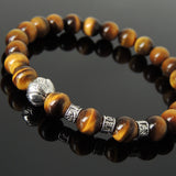 Men's Women Brown Tiger Eye Tibetan Silver Bracelet with Lotus Bead OM Spacers DiyNotion Handmade T333