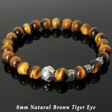 Men's Women Brown Tiger Eye Tibetan Silver Bracelet with Lotus Bead OM Spacers DiyNotion Handmade T333