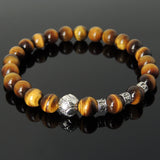 Men's Women Brown Tiger Eye Tibetan Silver Bracelet with Lotus Bead OM Spacers DiyNotion Handmade T333