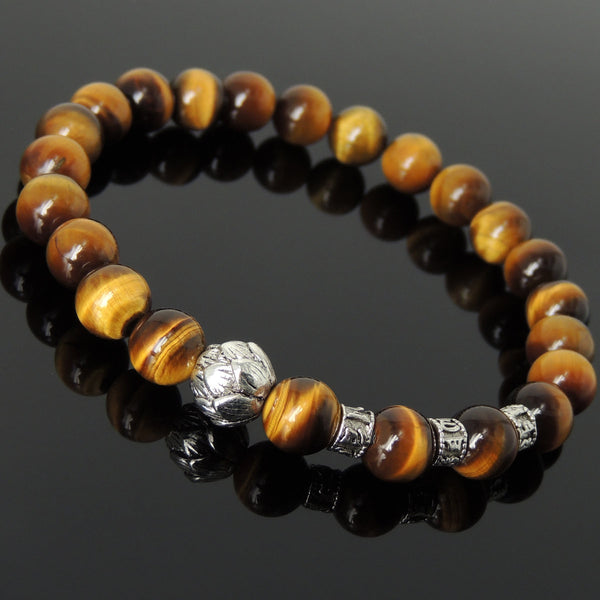 Men's Women Brown Tiger Eye Tibetan Silver Bracelet with Lotus Bead OM Spacers DiyNotion Handmade T333