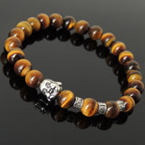 Men's Women Brown Tiger Eye Tibetan Silver Bracelet with Smiling Buddha Bead OM Spacers DiyNotion Handmade T334