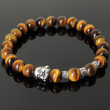 Men's Women Brown Tiger Eye Tibetan Silver Bracelet with Smiling Buddha Bead OM Spacers DiyNotion Handmade T334