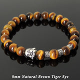 Men's Women Brown Tiger Eye Tibetan Silver Bracelet with Smiling Buddha Bead OM Spacers DiyNotion Handmade T334