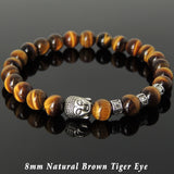 Men's Women Brown Tiger Eye Tibetan Silver Bracelet with Sakyamuni Buddha Bead OM Spacers DiyNotion Handmade T335