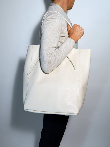 Shopping Bag Leather Tote Bag  Creme Color Bag Leather Shopper Leather Leather Travel Bag Italian Leather Bag Made in Italy Bag