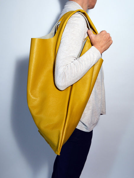 Hobo Bag Big Leather Shopper Womens Leather Shopping Bag Yellow Shopping  Bag Travel Bag Italian Leather Bag Borsa di pelle Italiana