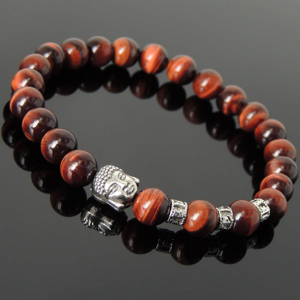 Men's Women Red Tiger Eye Tibetan Silver Bracelet with Buddha Bead OM Spacers DiyNotion Handmade T336