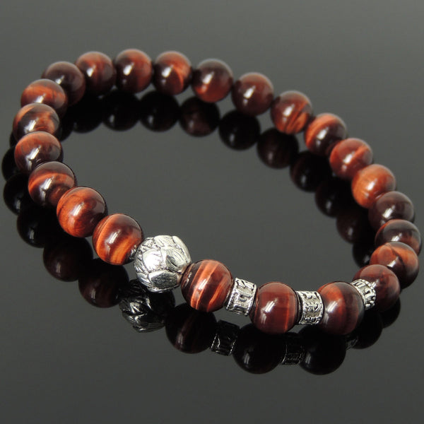 Men's Women Red Tiger Eye Tibetan Silver Bracelet with Lotus Bead OM Spacers DiyNotion Handmade T337