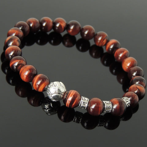 Men's Women Red Tiger Eye Tibetan Silver Bracelet with Lotus Bead OM Spacers DiyNotion Handmade T337