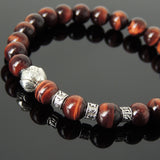 Men's Women Red Tiger Eye Tibetan Silver Bracelet with Lotus Bead OM Spacers DiyNotion Handmade T337