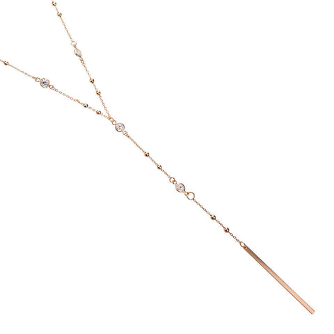 Rose Gold Dipped Lariat Y Necklace Cubic Zirconia Brass Necklace, Minimalist Jewelry, Minimal Bar Lariat Necklace, CZ Layering Necklace