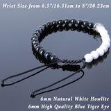 Men's Women White Howlite Blue Tiger Eye Adjustable Braided Bracelet 925 Sterling Silver Cross Spacers DiyNotion BR894