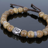 Men's Women Agarwood Adjustable Braided Bracelet 925 Sterling Silver Buddha Head OM Spacers DiyNotion BR867