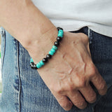 Men Women Black Obsidian Turquoise Bracelet 925 Sterling Silver Clasp DiyNotion BR449