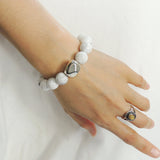 Men Women White Howlite Bracelet 925 Sterling Silver Irregular Shape Bead DiyNotion Handmade BR984