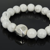 Men Women White Howlite Bracelet 925 Sterling Silver Irregular Shape Bead DiyNotion Handmade BR984