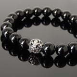 Men Women Bright Black Onyx Bracelet 925 Sterling Silver Fleur de Lis Bead DiyNotion Handmade BR986