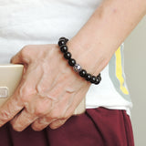 Men Women Bright Black Onyx Bracelet 925 Sterling Silver Fleur de Lis Bead DiyNotion Handmade BR986