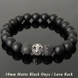 Men Women Matte Black Onyx Lava Rock Bracelet 925 Sterling Silver Fleur de Lis Bead DiyNotion Handmade BR987