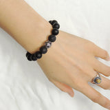 Men Women Matte Black Onyx Lava Rock Bracelet 925 Sterling Silver Fleur de Lis Bead DiyNotion Handmade BR987