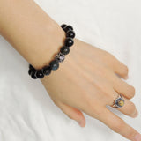 Men Women Rainbow Black Obsidian Bracelet 925 Sterling Silver Fleur de Lis Bead DiyNotion Handmade BR988