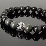 Men Women Rainbow Black Obsidian Bracelet 925 Sterling Silver Fleur de Lis Bead DiyNotion Handmade BR988