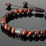 Men's Women Red Tiger Eye Adjustable Braided Bracelet 925 Sterling Silver Fleur de Lis Bead DiyNotion BR770